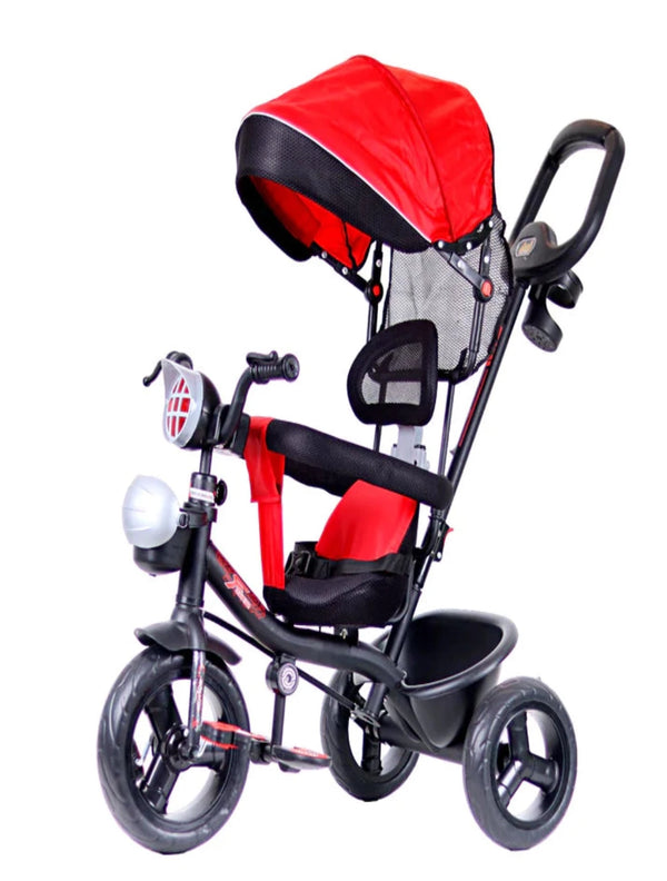 Luusa R9 Power 500 Tricycle for Kids with Hood and Parent Handle Black-Red