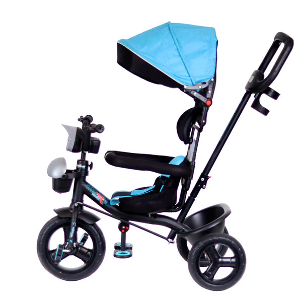 Luusa R9 Power 500 Tricycle for Kids with Hood and Parent Handle Black-Blue