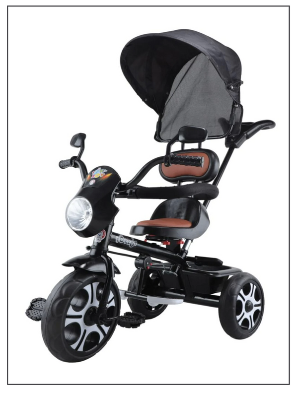 Musical Tricycle with Canopy, Parental Push Handle & Leather Seat