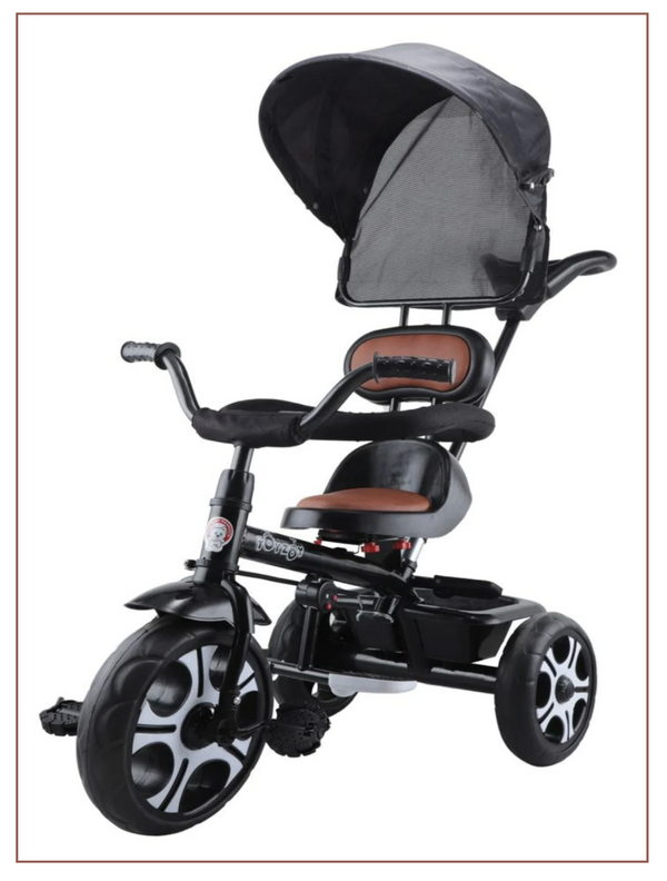 Tricycle with Canopy, Parental Push Handle & Leather Seat