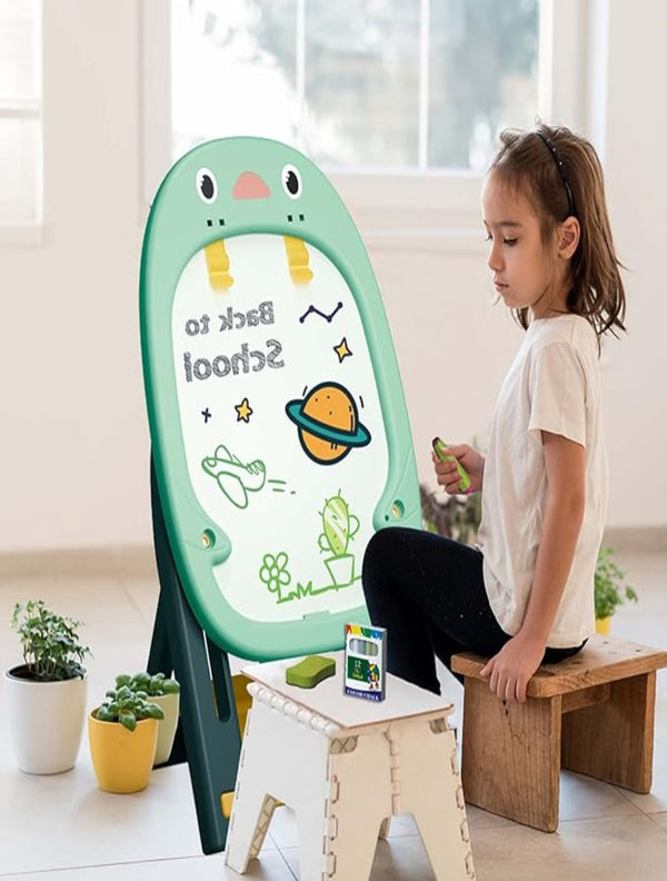 Toddler Easel - Double Sided Chalk Board & Painting Easel with Smooth Surface,Magnetic Portable Stable Toddler Art Easel, Painting Accessories Included Fivetoo