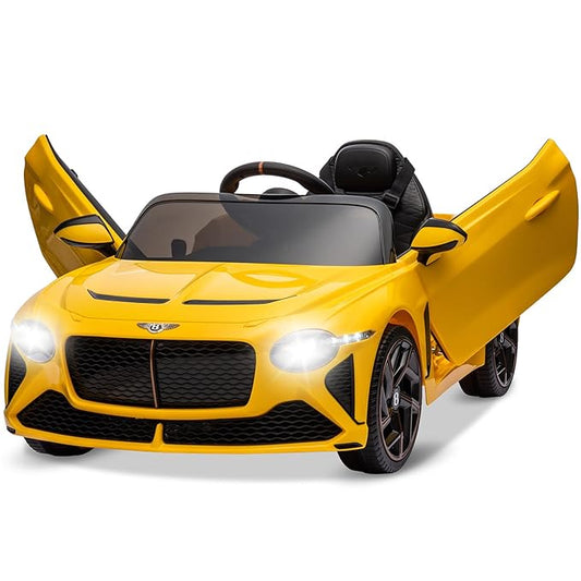 12V Ride on Car, Licensed Bentley Bacalar Kids Electric Car w/Parent Remote Control, 3 Speeds, Scissor Doors, Music, LED, Kids Cars to Drive Gift for Boys Girls, Yellow