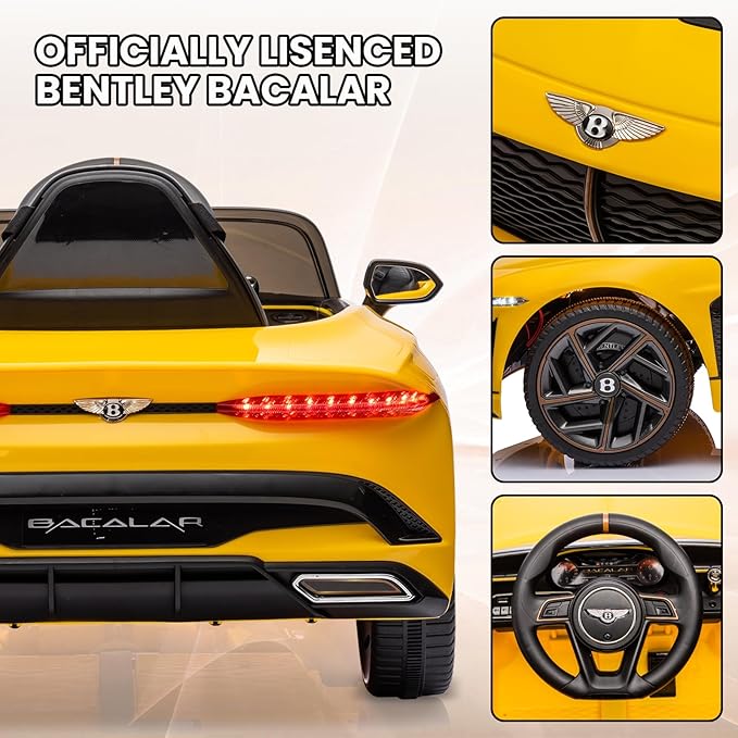 12V Ride on Car, Licensed Bentley Bacalar Kids Electric Car w/Parent Remote Control, 3 Speeds, Scissor Doors, Music, LED, Kids Cars to Drive Gift for Boys Girls, Yellow