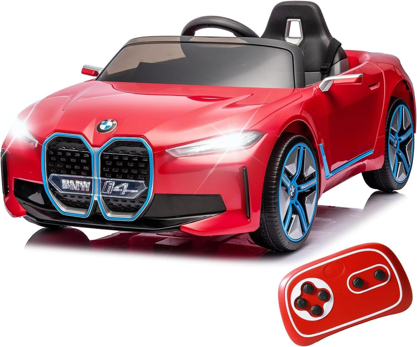 BMW-12V Kids Ride on Car Licensed I4 Kids Electric Vehicle Toy with Remote Control, Music, Bluetooth, LED Light, with speed and Suspension (Red)