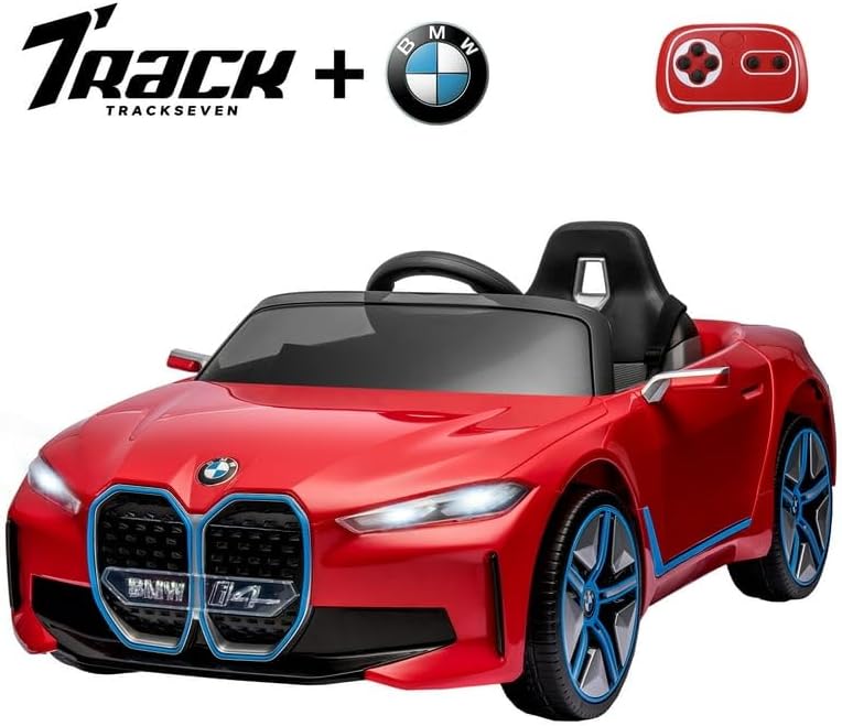 BMW-12V Kids Ride on Car Licensed I4 Kids Electric Vehicle Toy with Remote Control, Music, Bluetooth, LED Light, with speed and Suspension (Red)