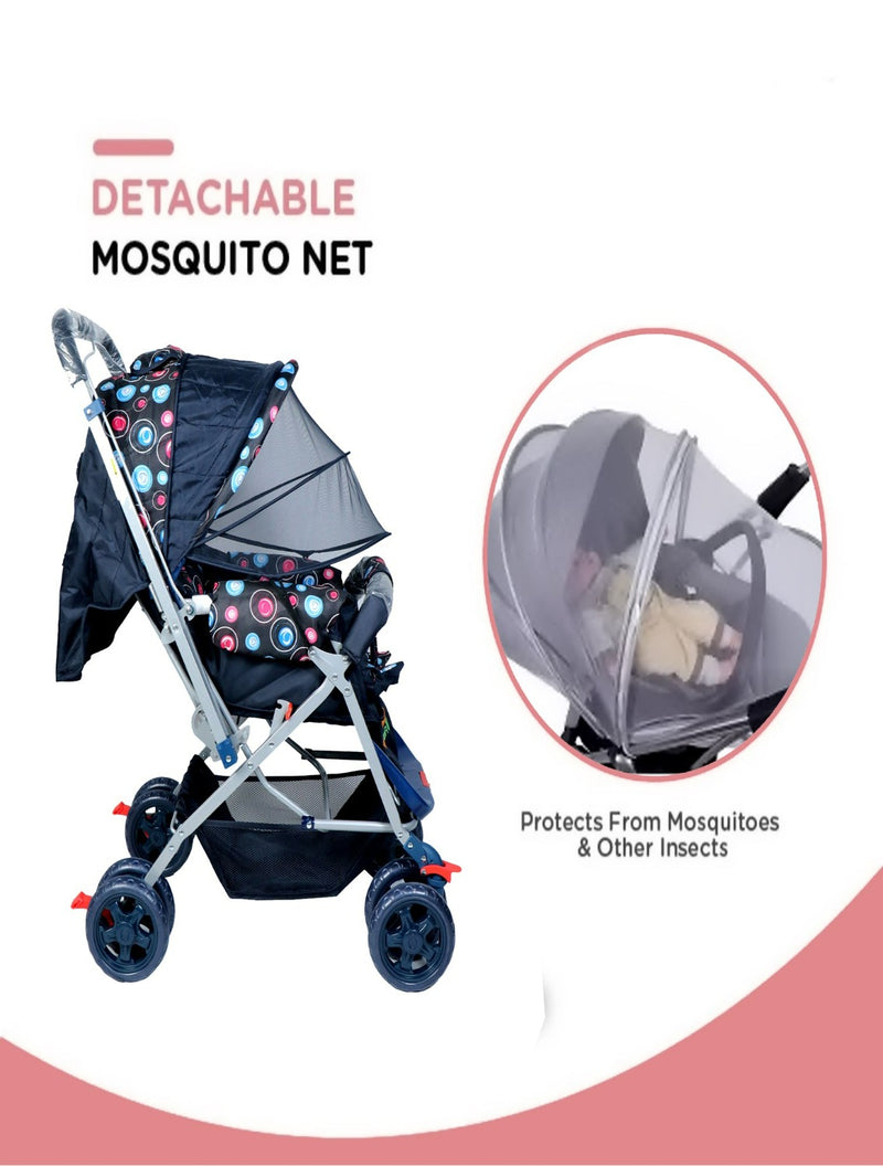 FIRSTCRAWL BABY STROLLER WITH MOSQUITO NET & REVERSIBLE HANDLE - SUNSHINE BLUE