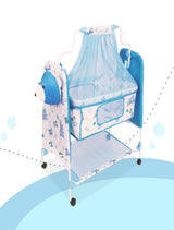 Teddy Print Cradle With Mosquito Net BLUE