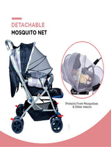 FIRSTCRAWL BABY STROLLER WITH MOSQUITO NET & REVERSIBLE HANDLE - GRAY BUNNY