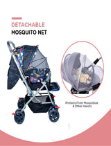 FIRSTCRAWL BABY STROLLER WITH MOSQUITO NET & REVERSIBLE HANDLE - NAVY BLUE