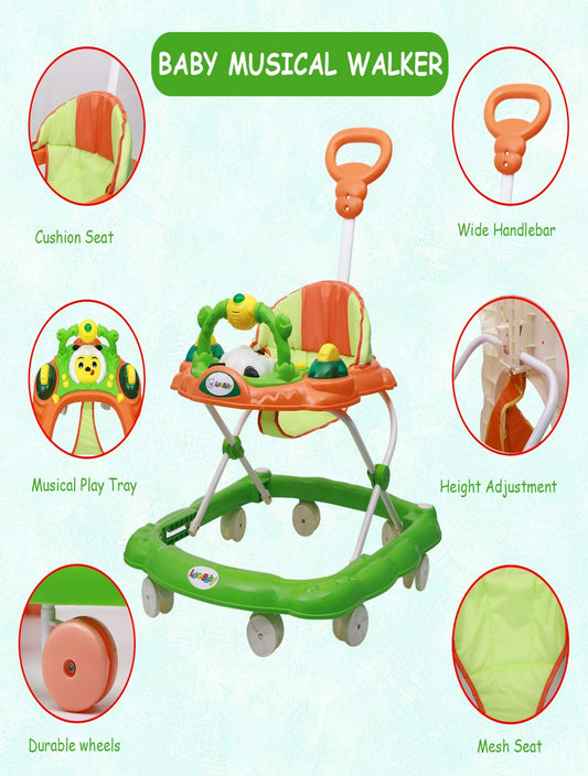 Height Adjustable Musical Walker With Parental Handle (BJ 301-H GREEN)
