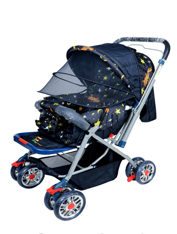 Firstcrawl Baby Stroller With Mosquito Net & Reversible Handle - Galaxy Black