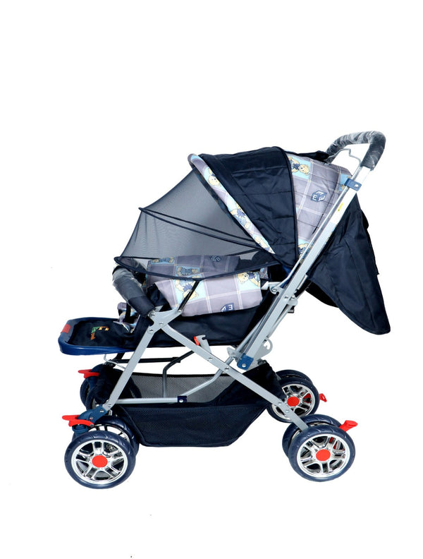 Firstcrawl Baby Stroller With Mosquito Net & Reversible Handle - GrAy Bunny