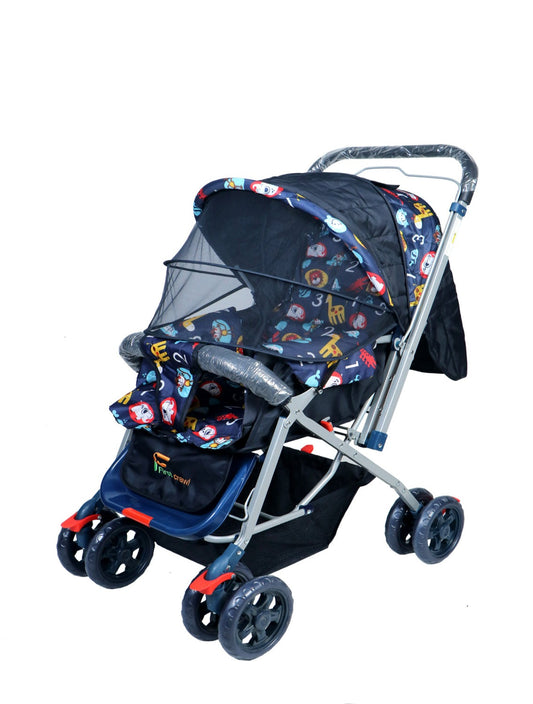 FIRSTCRAWL BABY STROLLER WITH MOSQUITO NET & REVERSIBLE HANDLE - NAVY BLUE