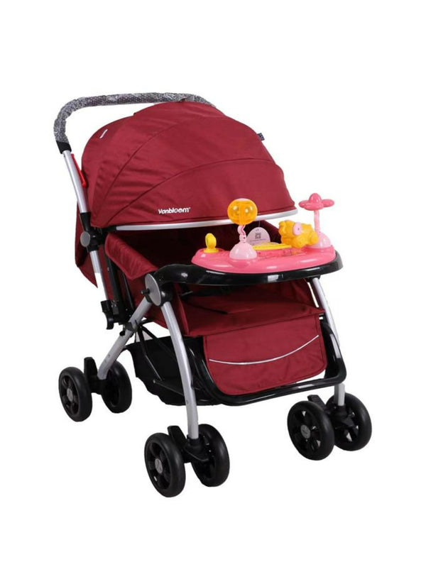 Musical Symphony Stroller With Reversible Handle & Mosquito Net - RED