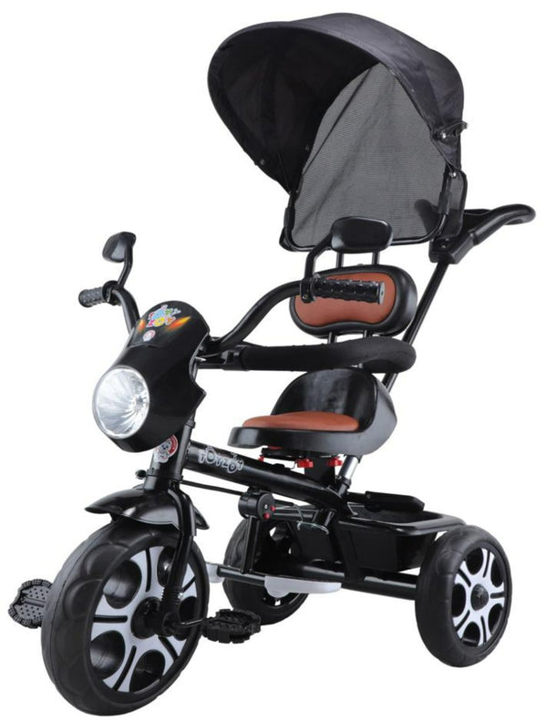 Musical Tricycle with Canopy, Parental Push Handle & Leather Seat