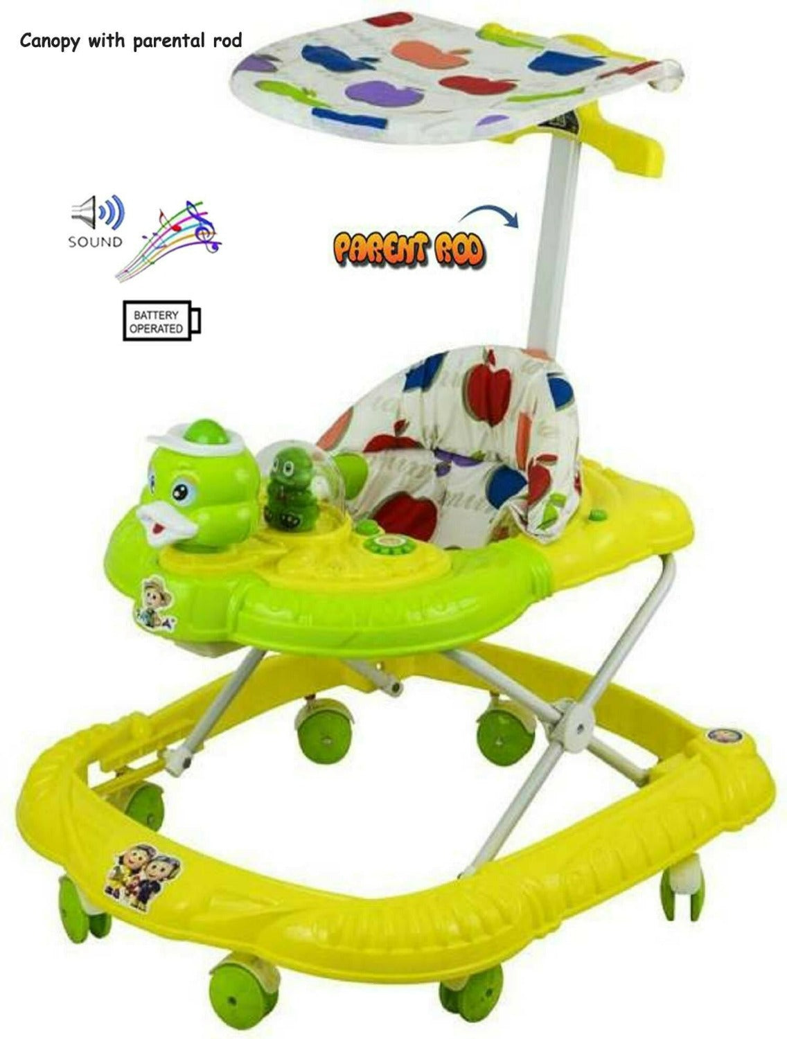 Musical Height Adjustable Ducky Walker With Hood & Parental Handle