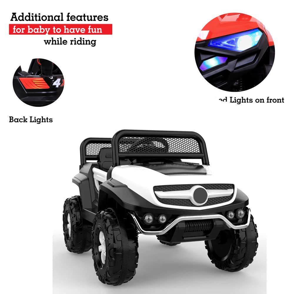 GettBoles 2288 Battery Operated Ride on Jeep for Kids with Music, Lights and Swing- Electric Remote Control Ride on Jeep for Children to Drive of Age 1 to 6 Years, White