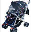 FIRSTCRAWL BABY STROLLER WITH MOSQUITO NET & REVERSIBLE HANDLE - NAVY BLUE