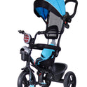 Luusa R9 Power 500 Tricycle for Kids with Hood and Parent Handle Black-Blue