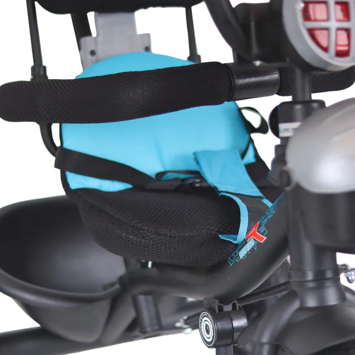 Luusa R9 Power 500 Tricycle for Kids with Hood and Parent Handle Black-Blue
