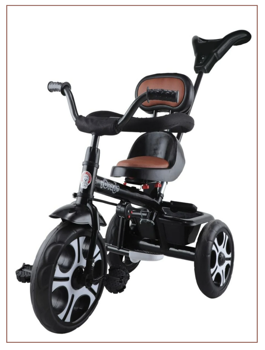 Tricycle with Parental Push Handle Leather Seat - Main Image