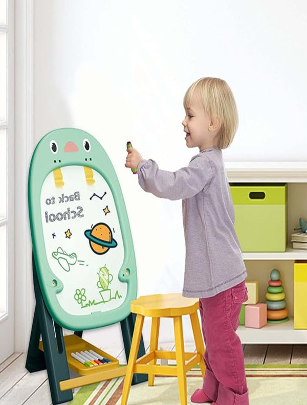 Toddler Easel - Double Sided Chalk Board & Painting Easel with Smooth Surface,Magnetic Portable Stable Toddler Art Easel, Painting Accessories Included Fivetoo