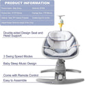 Baby Swings Easy to Assemble, Outdoor Portable, Music Speaker with 8 Preset, Remote Control-Grey