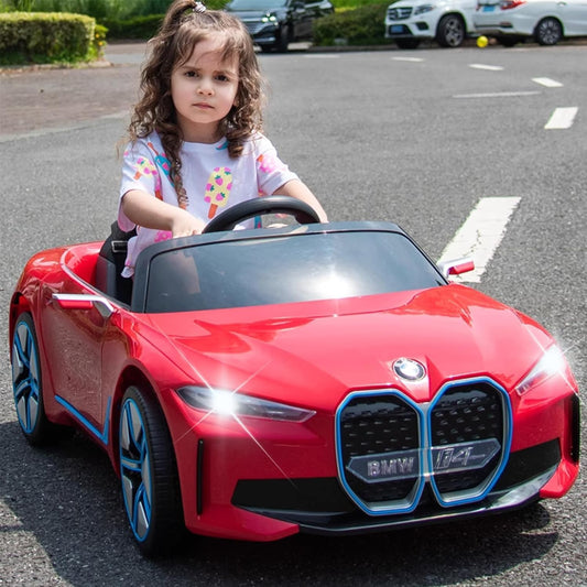 BMW-12V Kids Ride on Car Licensed I4 Kids Electric Vehicle Toy with Remote Control, Music, Bluetooth, LED Light,  with speed and Suspension (Red)