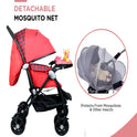 Multi-Adjustment Ultra Baby Stroller Pram & Buggy, Pushchair Reversible Handle with Anti-Shock Rubber Wheels (Red)