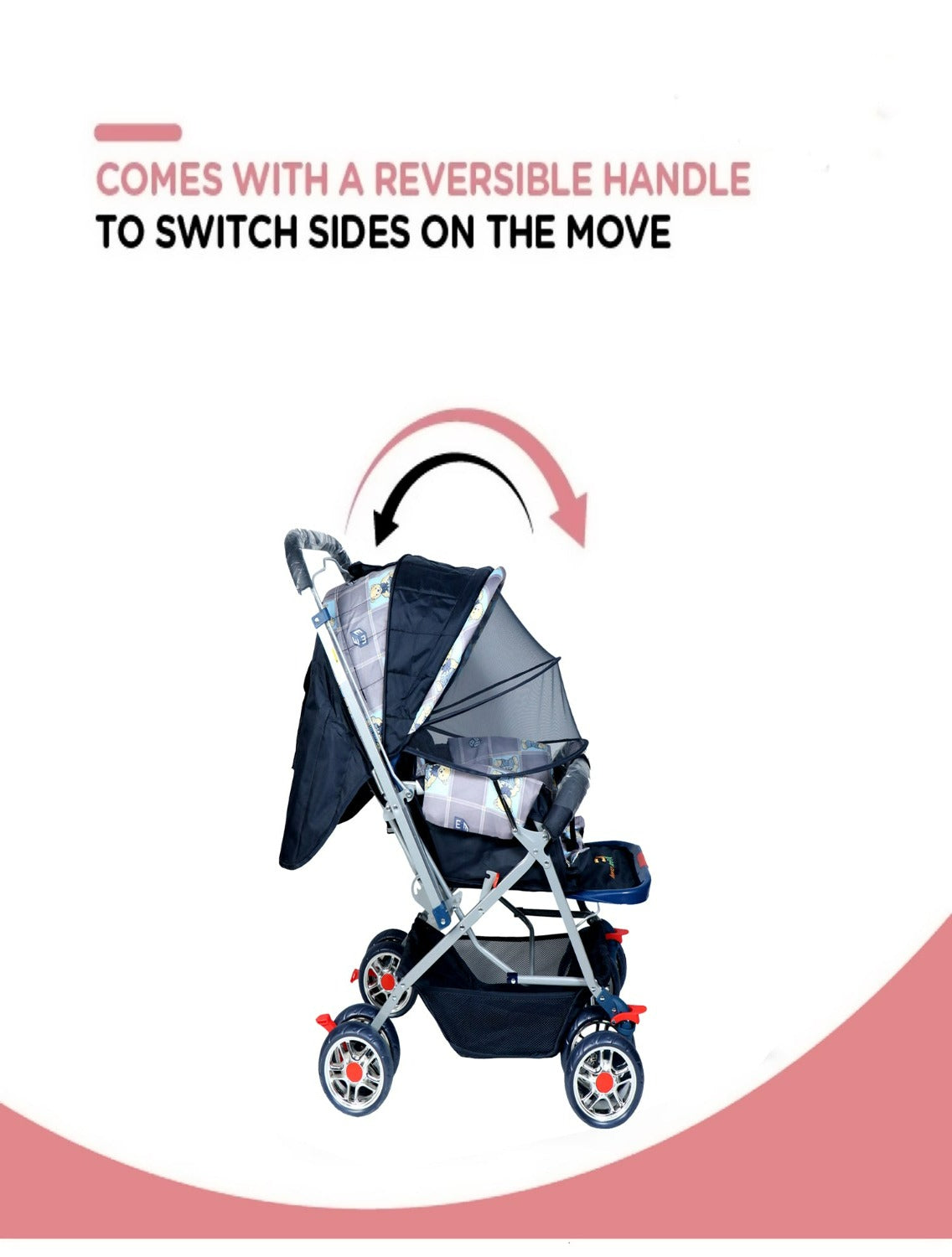 Firstcrawl Baby Stroller With Mosquito Net & Reversible Handle - GrAy Bunny