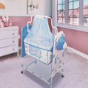 Teddy Print Cradle With Mosquito Net BLUE