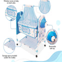 Teddy Print Cradle With Mosquito Net BLUE