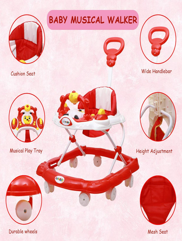 Height Adjustable Musical Walker With Parental Handle (BJ 301-H RED)