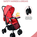 Multi-Adjustment Ultra Baby Stroller Pram & Buggy, Pushchair Reversible Handle with Anti-Shock Rubber Wheels (Red)
