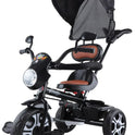 Musical Tricycle with Canopy, Parental Push Handle & Leather Seat