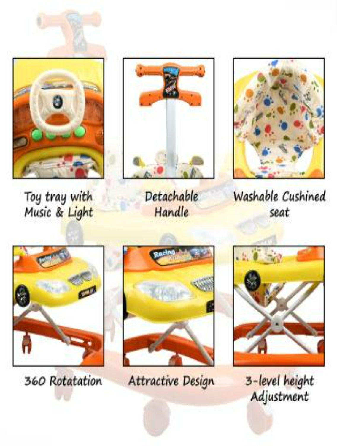 Bmw Musical Walker With Adjustable Height  (Orange)
